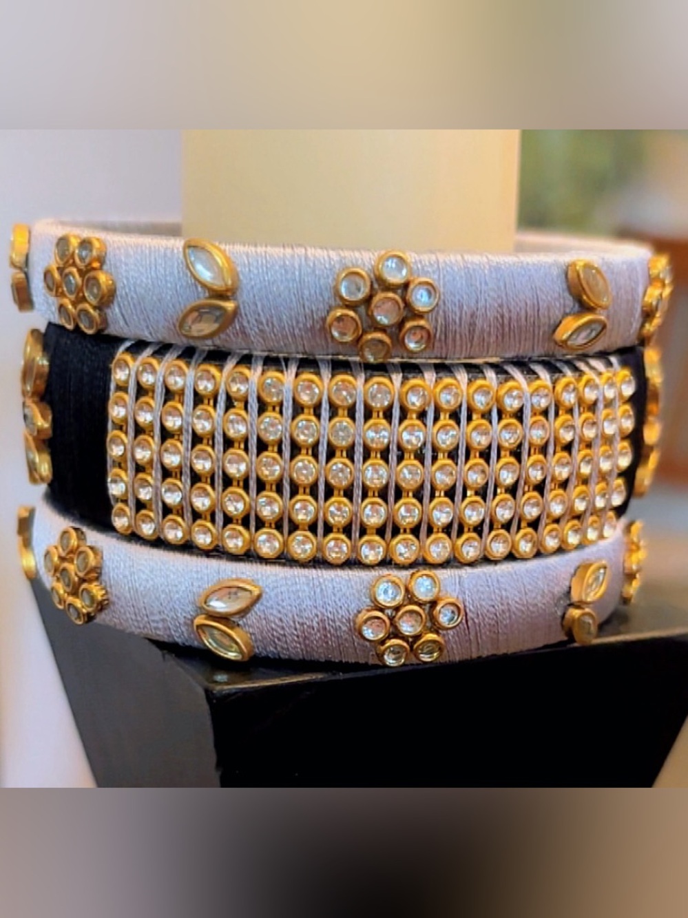 Handcrafted Silk Thread Bangles with Kundan Jewels and Floral Designs